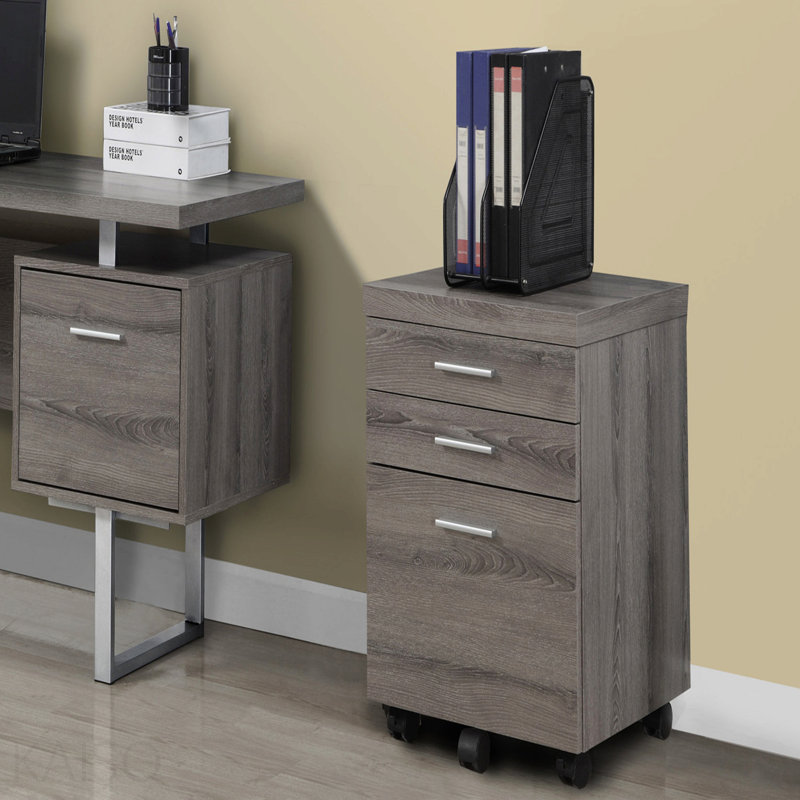Brown Laminate Contemporary Rolling File Cabinet With Storage Drawers & Printer Stand For Office, Taupe