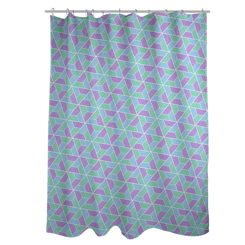 Rideau de douche simple trapézoïde, Mauve / Vert / Bleu