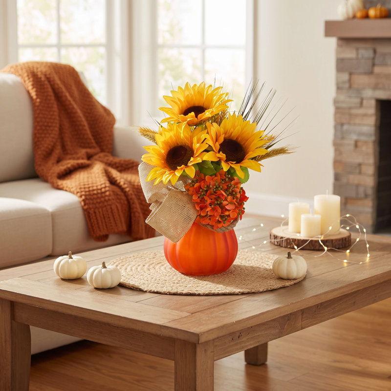 Fall Centerpiece with Sunflowers and Hydrangeas