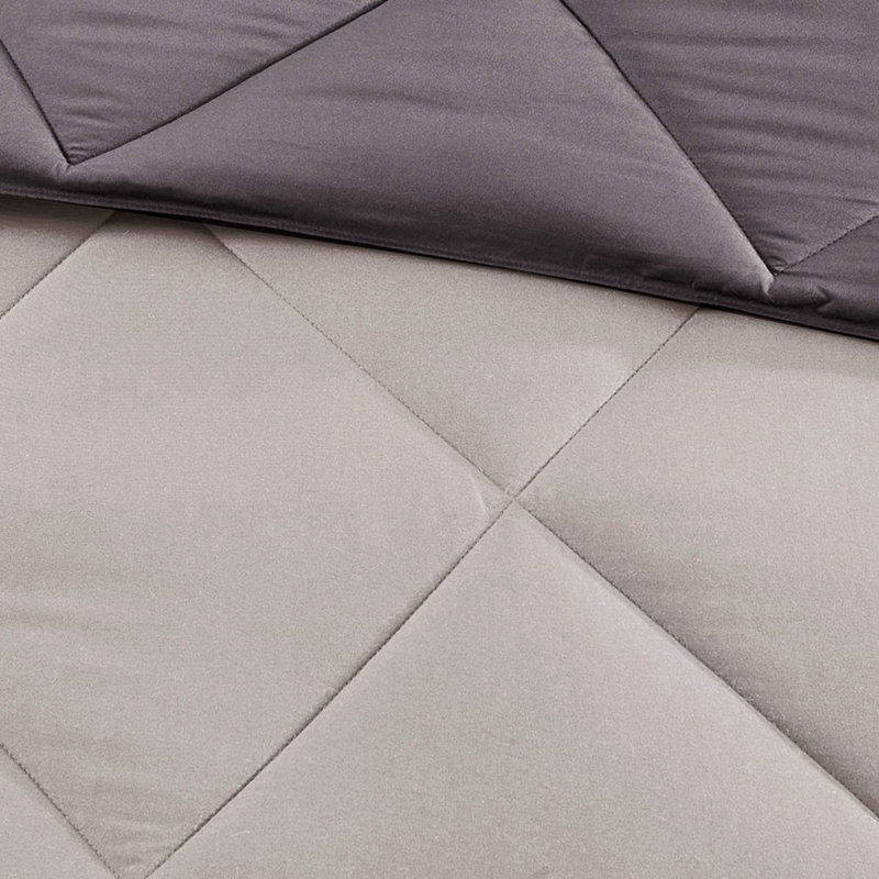 Édredon 100% microfibre avec taies décoratives à fermeture à glissière réversible 3M et matelassée, Gris
