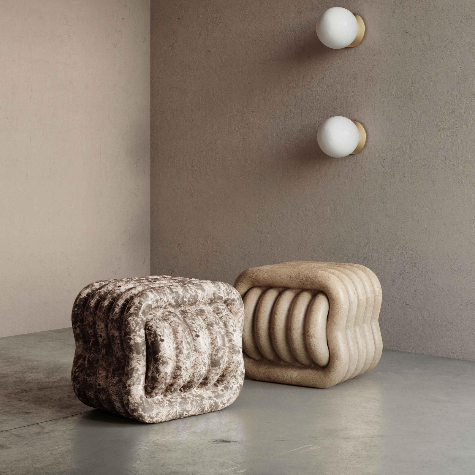 Rolandat Concrete Accent Stool, Tan