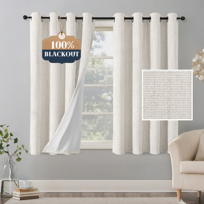 Chenille Linen Blackout Curtain 2 Panels Thermal Insulated Textured Soft Linen Look Curtains Anti-Rust Grommet Window Drapes