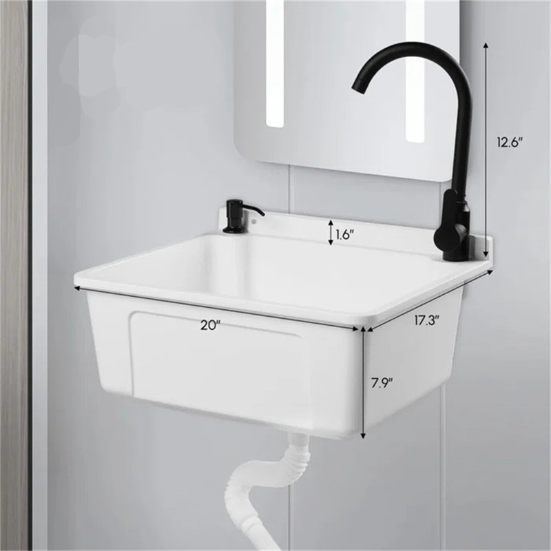 Plastic Wall-Mounted Utility Sink With Wall Bracket, White