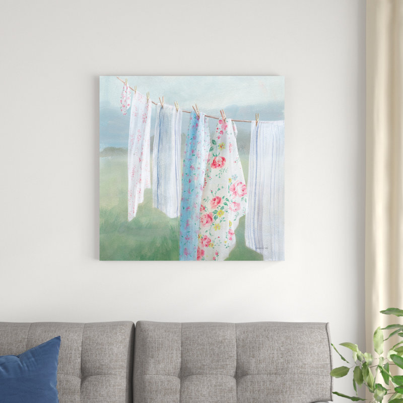 "Laundry Day I" par Danhui Nai, reproduction d'art à la machine, H 30 po x l 30 po, Oui, Imprimé à cadre argenté