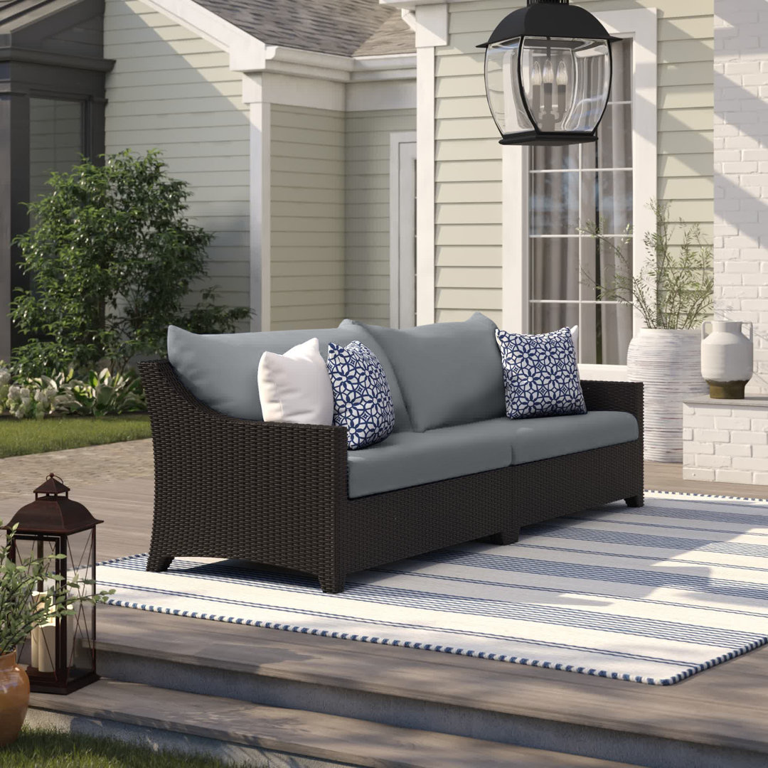 Fionnula 96" Wide Wicker Patio Sofa With Sunbrella Cushion Covers Wildon Home® Cushion 