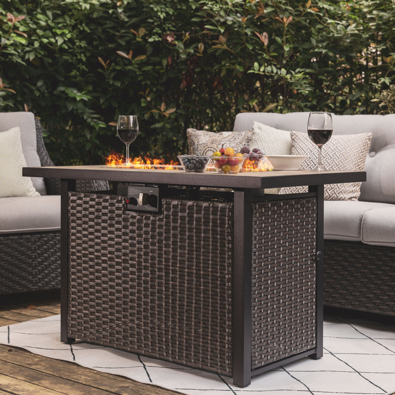 43-inch Rectangular Outdoor 50,000 Btu Propane Gas Rattan Fire  Pit Table With Ceramic Tabletop