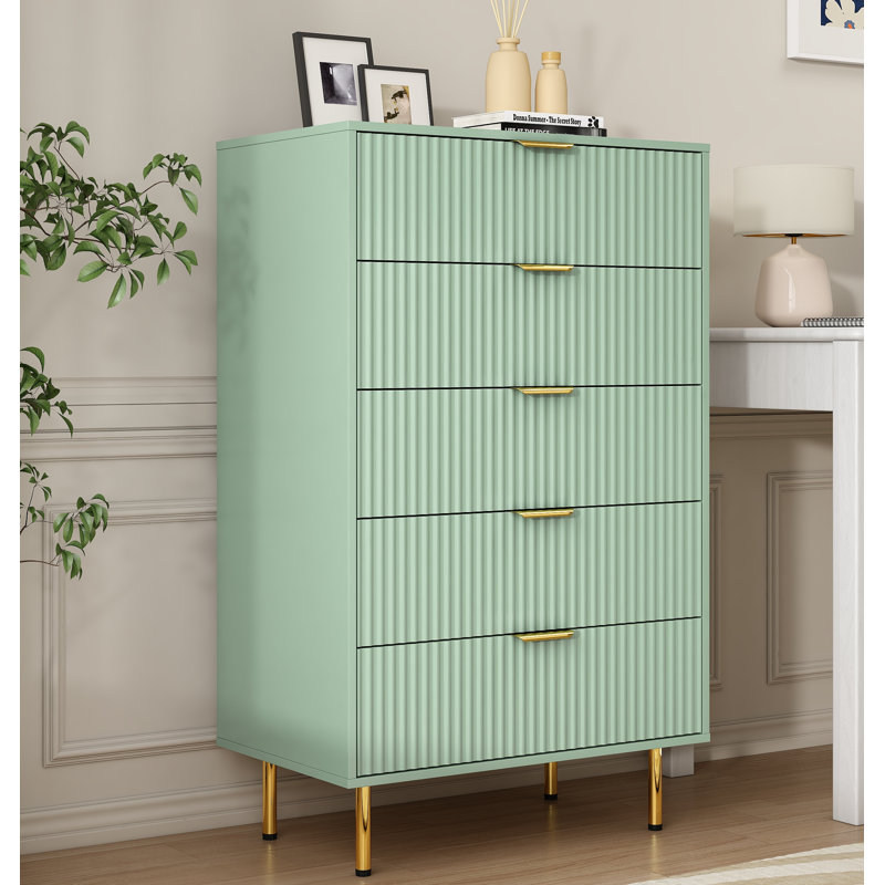 Commode 5 tiroirs Sage, Vert sauge