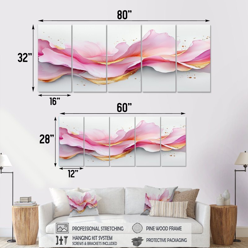 Marbre fluide fondations de Rosa II - art mural marbré - art mural moderne sur toile, H 32 po x l 80 po, 5