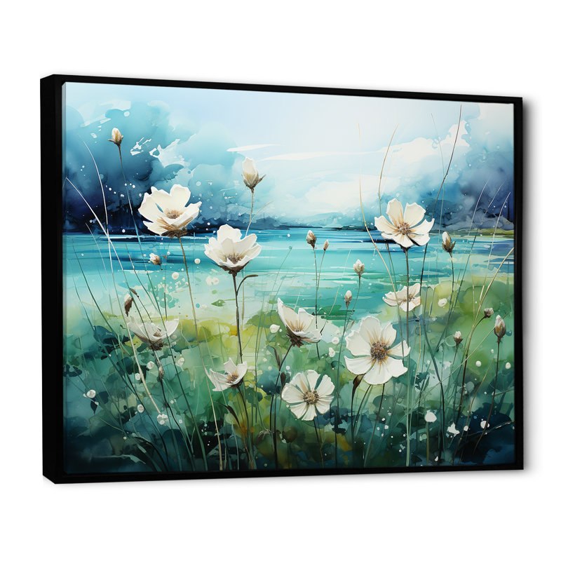«Misty Flower Meadows II», reproduction sur toile, H 16 po x l 32 po x P 1 po, Cadre flottant noir