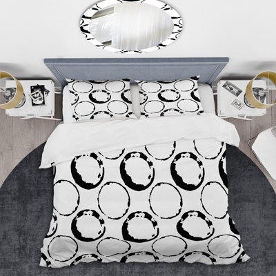 Black Circle Pattern - Abstract Duvet Cover Set - Microfiber Polyester