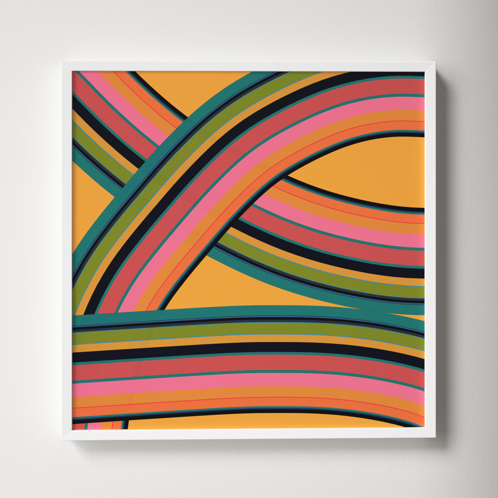 Twist Series I Fiesta Twist by Jacques Pilon - Picture Frame Graphic Art, 16" H x 16" W x 1.25" D, White