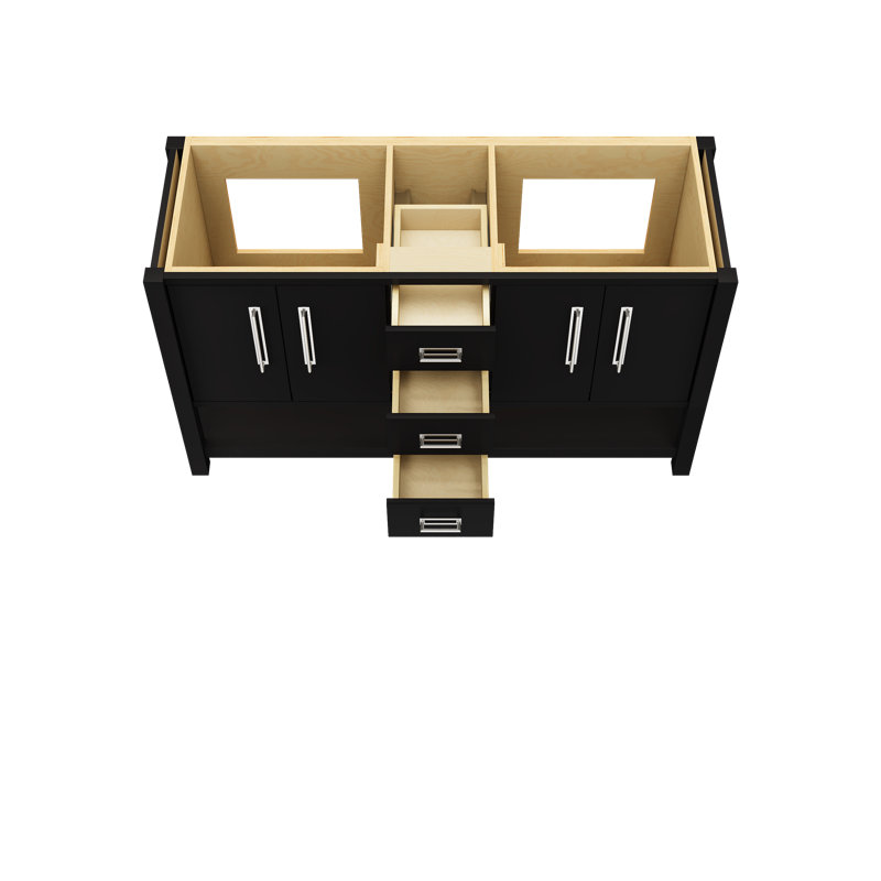 Meuble-lavabo double Kiawah, Noir, 60", Chrome poli
