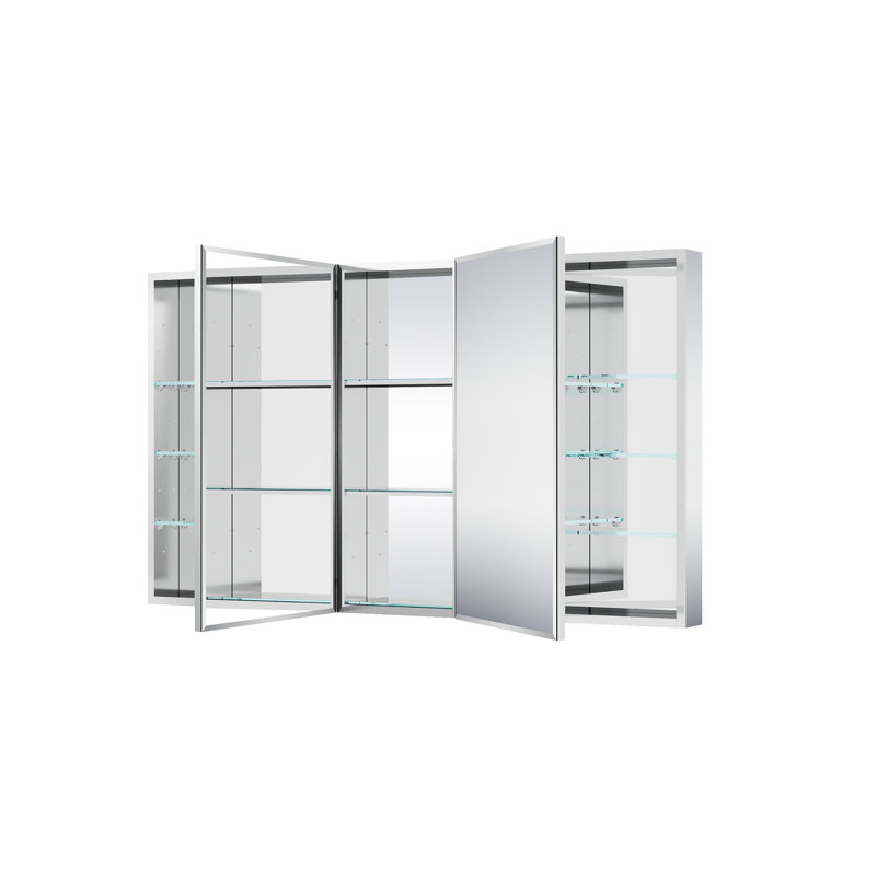 Armoire à pharmacie encastrée ou en saillie en aluminium avec miroir biseauté et tablette ouverte, 132 cm (L) x 76 cm (H).