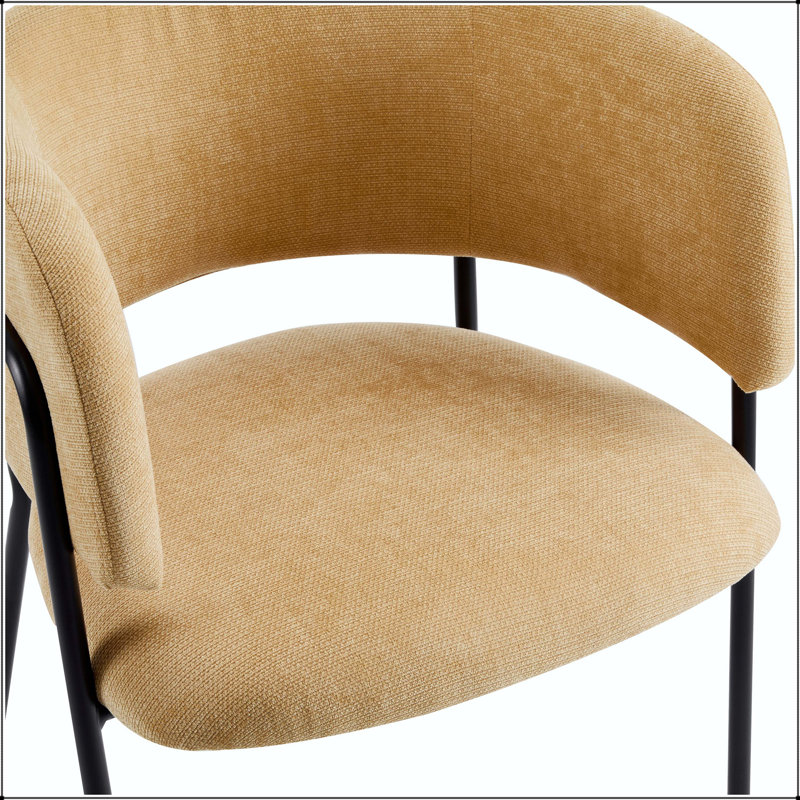 Chaise de salle à manger moderne avec accoudoirs rembourrés avec pieds en métal - jaune, ensemble de 2