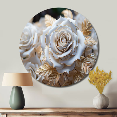 Passion blanche et rose - Art floral rond en métal