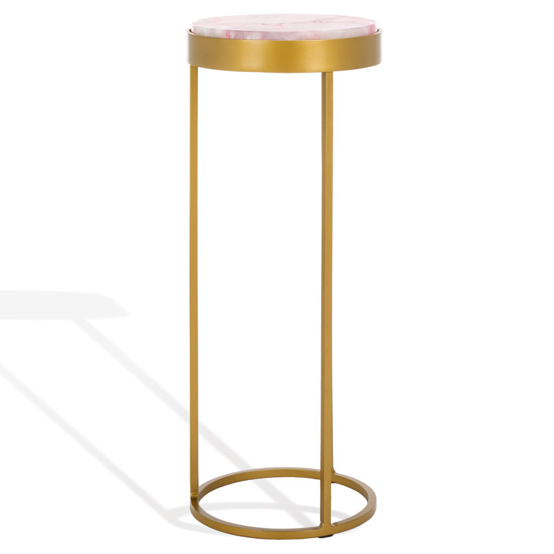 Serani Stone Top End Table, White/Pink, 24" H x 9.5" W x 9.5" D