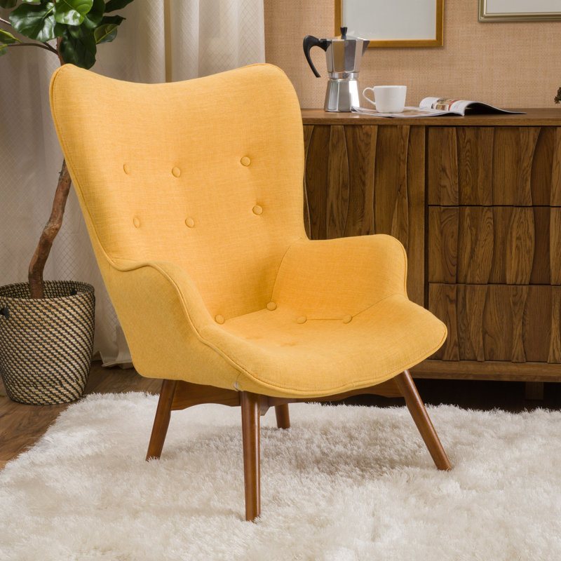 Dayon Upholstered Armchair, Muted Yellow Polyester, Brown