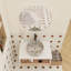 Meuble-lavabo mural de 30 pouces avec lavabo vasque en marbre veiné gris, rangement ouvert et finition blanche résistante à l'humidité pour les salles de bain compactes modernes.-132582631