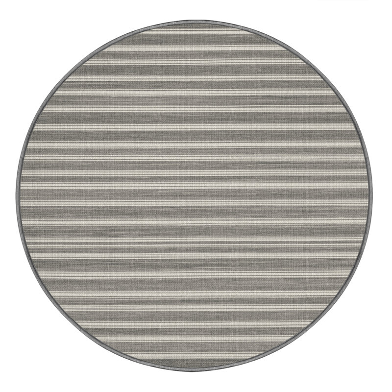 Washable Mist Gray White Striped Area Rug, Round 3'