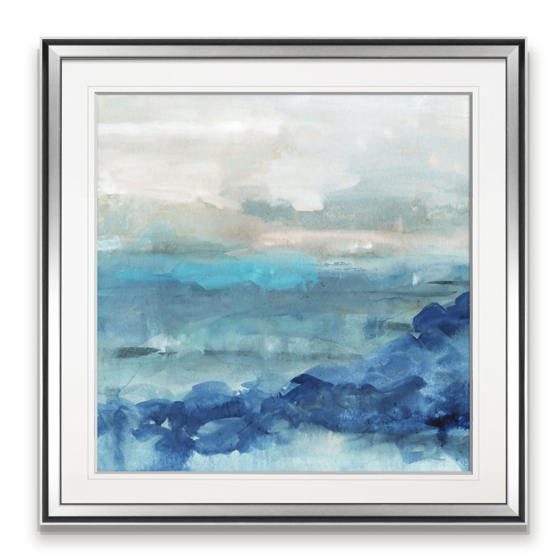 Sea Swell I - peinture, H 24 po x l 24 po x P 1,5 po, Encadrement argenté