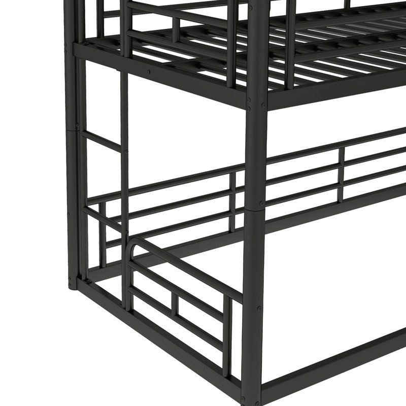 Lit superposé simple au-dessus de métal en noir, fabrication silencieuse et assemblage facile pour les espaces invités Noir triple de dimensions, avec des rails pleine longueur pour un sommeil tranquille