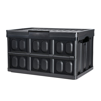 Collapsible Storage Bins with Lids, 45L 3 Packs, Folding Plastic Stackable Utility Crates with Handles, Large Heavy-Duty Containers for Clothes, Toys,