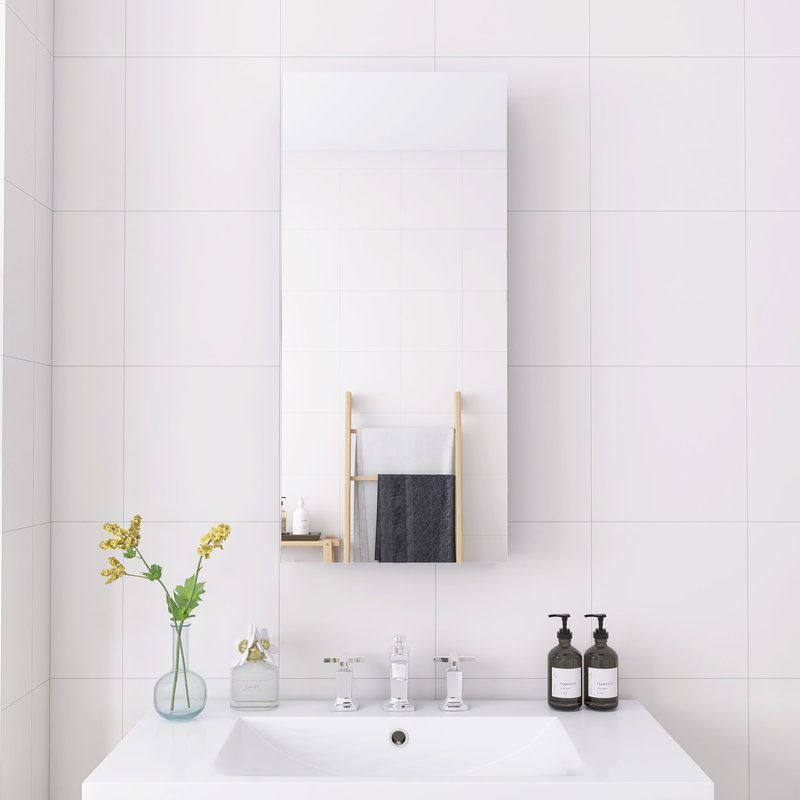Rectangular Recessed Or Wall Mount Aluminum Frameless Medicine Cabinet Mirror With Adjustable Glass Shelves