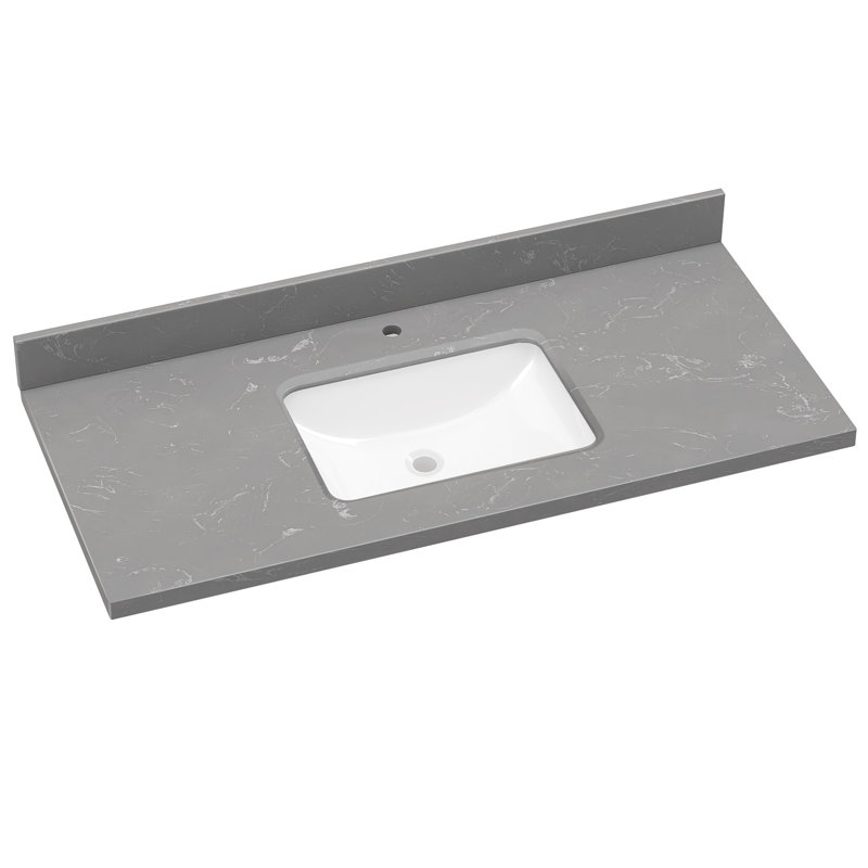 Comptoir de meuble-lavabo rectangulaire droit 48 po avec comptoir dosseret gris