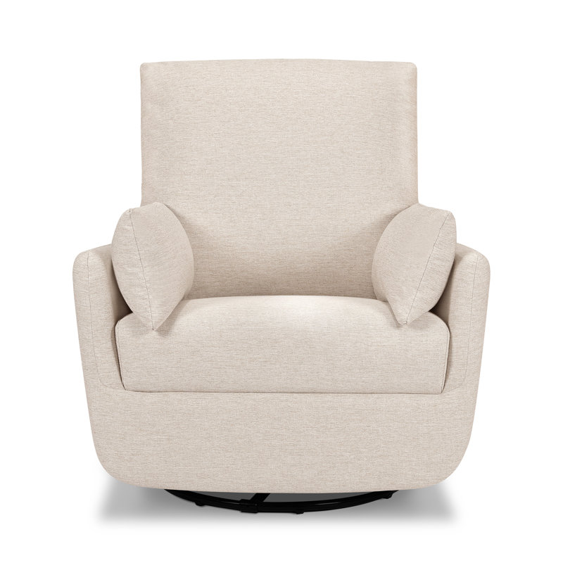 Ivory Boucle Fully Upholstered Swivel Glider with Curved Arms