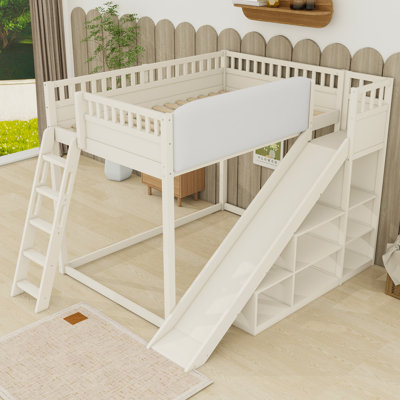 Lit mezzanine en bois avec glissoire et rangement
