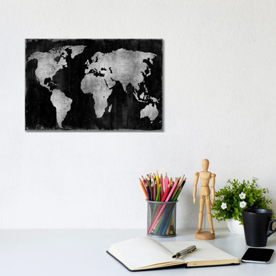 The World - Silver On Black by Russell Brennan - Gallery-Wrapped Canvas Giclée on Canvas