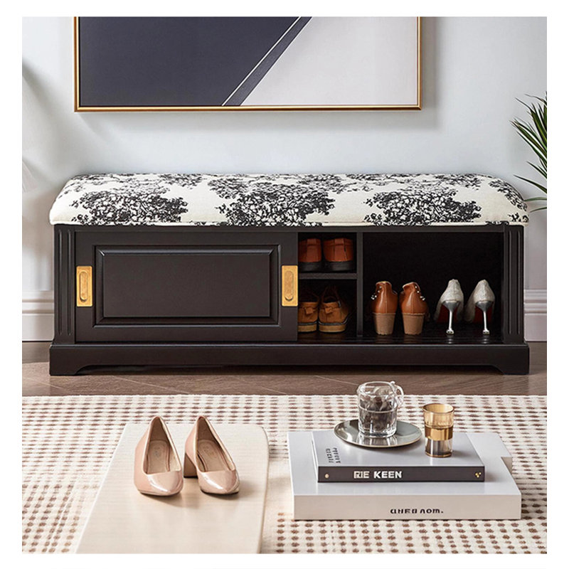 Banc de rangement à chaussures en bois massif French French, 17.72" H x 43.31" W x 14.96" D
