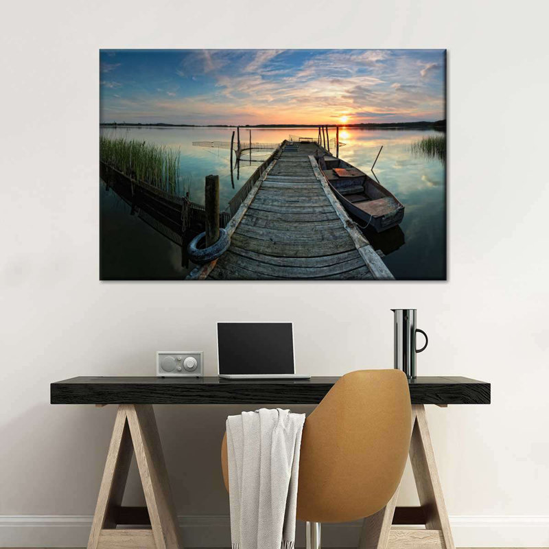 Pêche sur toile, H 30 po x l 45 po x P 1,25 po