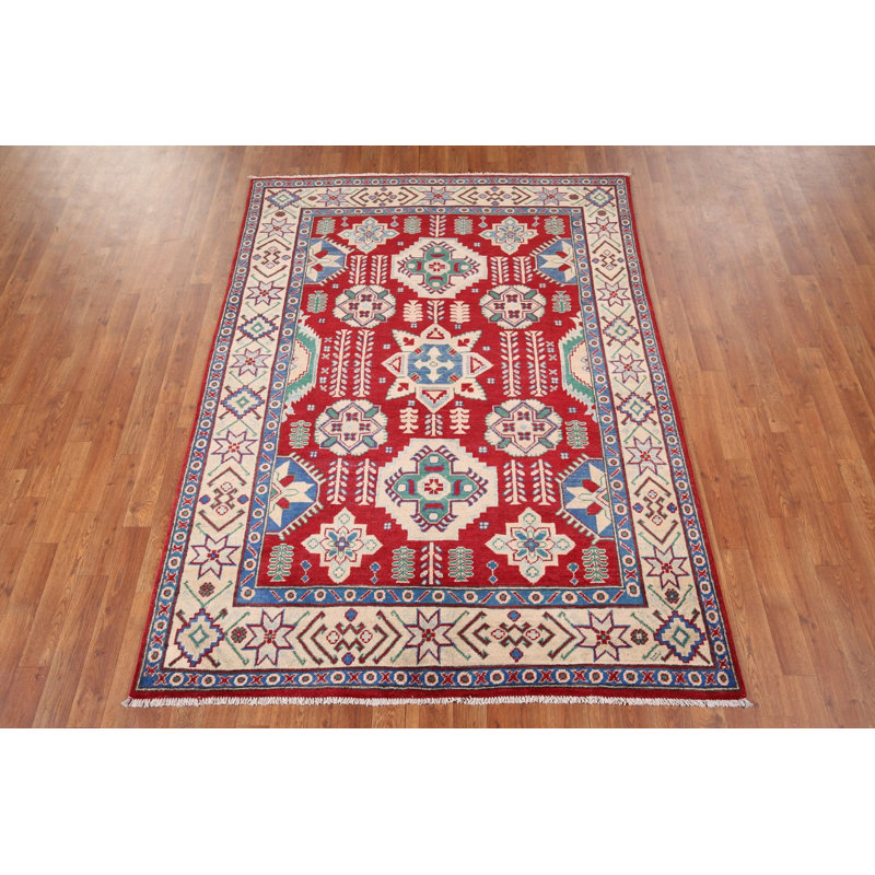Tapis oriental fait à la main Kazak rouge 5 x 7