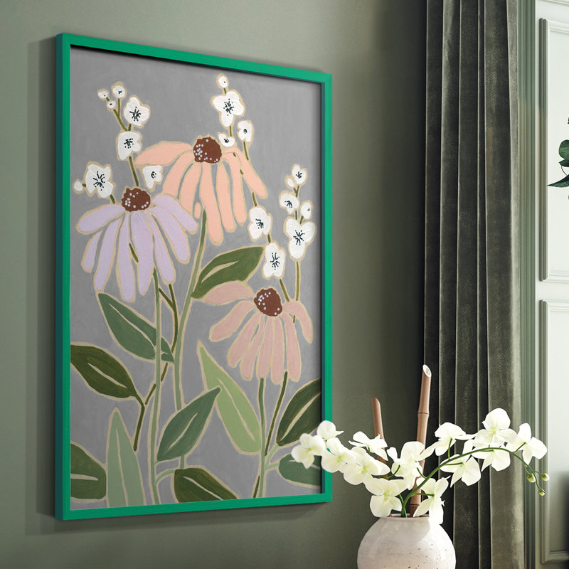 «Woodblock Floral I», reproduction encadrée - bois massif, Vert, H 10 po x l 8 po