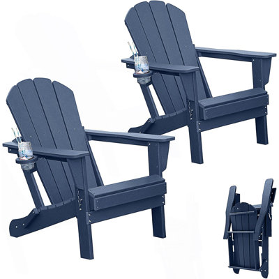 Set Of 2 Adirondack Chairs, Folding Outdoor Chairs With Cup Holder