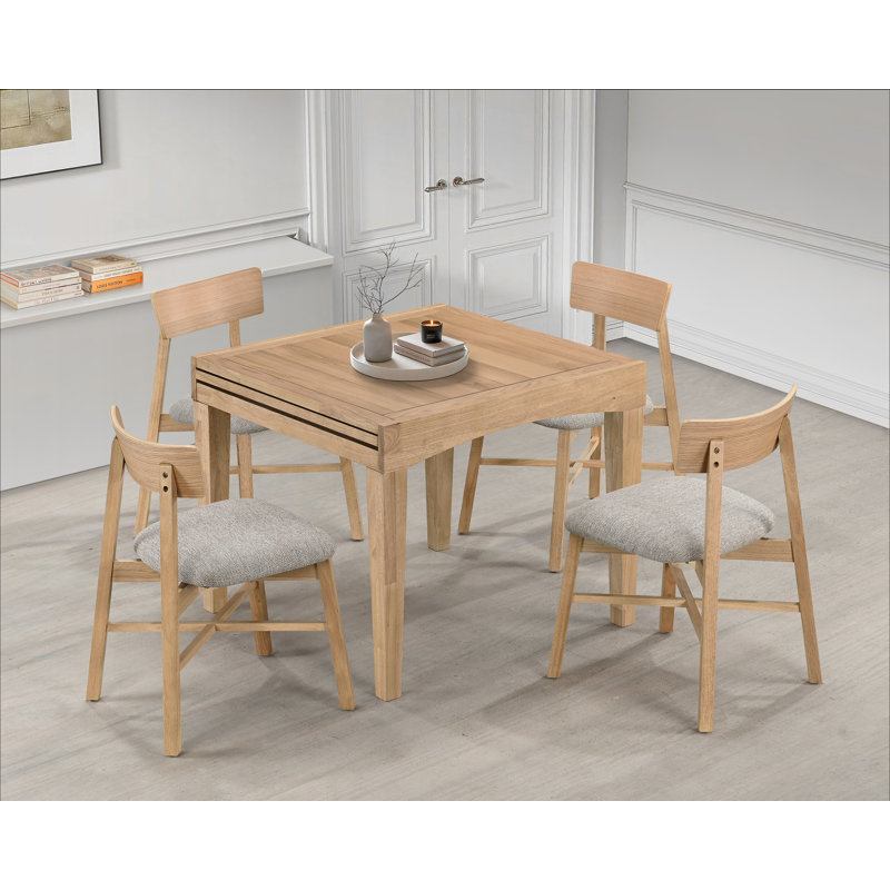 Extendable Solid Wood Dining Set, Oak, 4