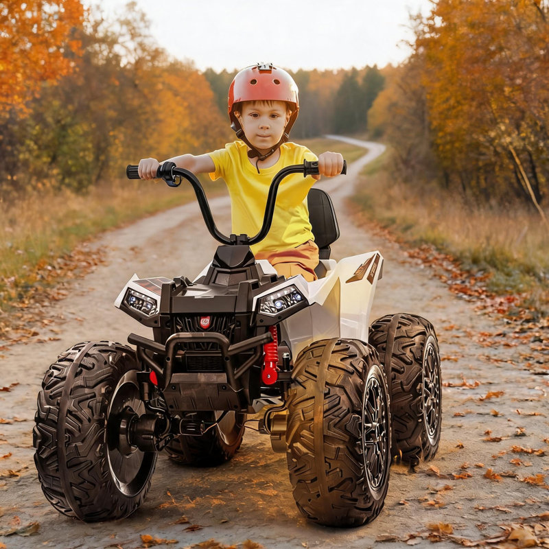 24V Electric Ride-On Car for Kids, 4-Wheeler Quad All-Terrain ATV with Parental Remote, Puncture-Proof Tires, LED Lights & Music. Ideal Gift for Children Ages 3-8