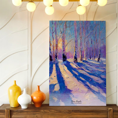 Hiver, forêt, bouleaux, paysage de neige, impression d'art sur toile bleu mauve, œuvre d'art paysage bleu mauve pour décoration intérieure, chambre à coucher, salon, bureau
