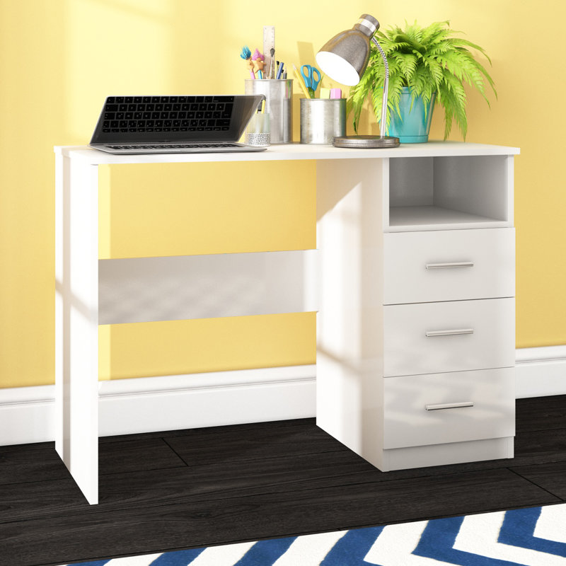 Buckleton Writing Desk, White Gloss/White