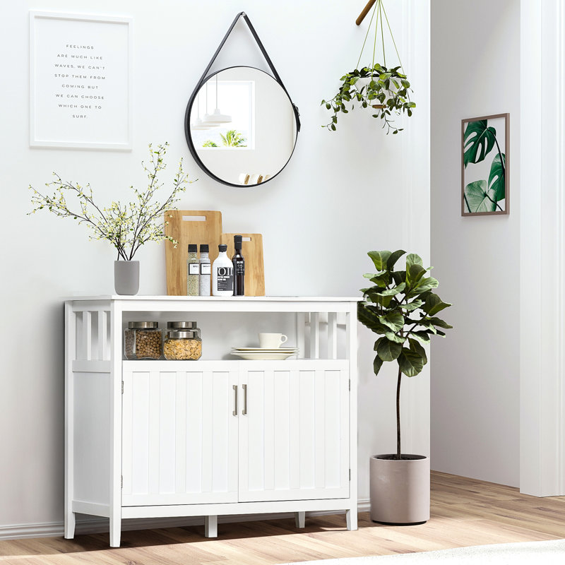 Buffet avec 2 portes et tablettes réglables, blanc - Beaucoup d'espace pour les assiettes