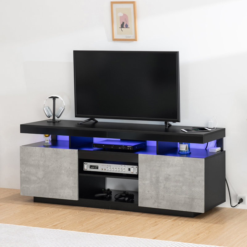 Giess TV Stand for TVs up to 70'', Gaming Entertainment Center with Outlets and LED Lights, Gray
