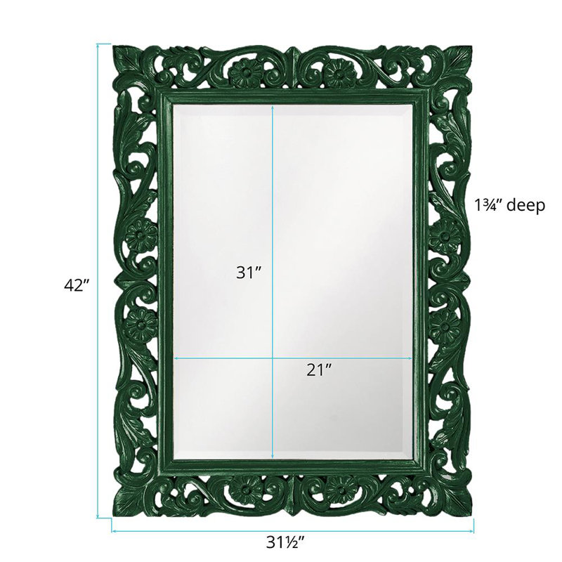Traditional Ornate Framed Beveled Rectangular Accent Mirror, Hunter Green