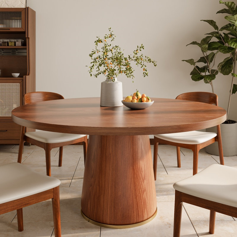 Ensemble de table de salle à manger en bois véritable véritable avec chaises courbées 4/6/8, 29.53"H x 59"L x 59"W, 9, Noyer
