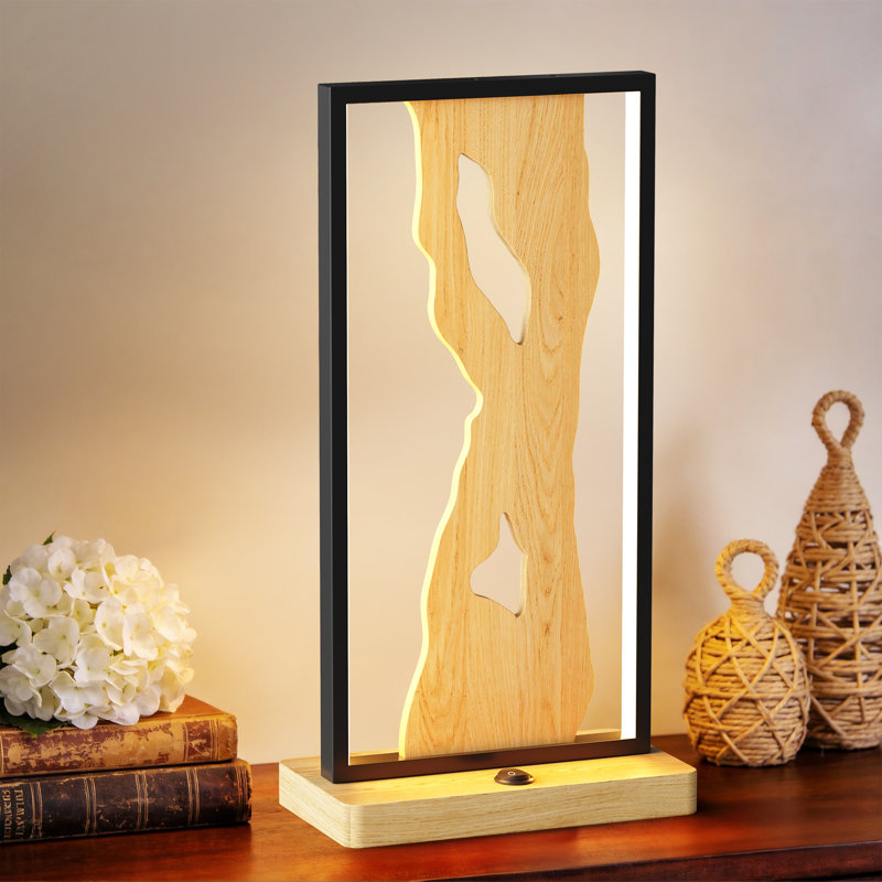 Lampe de table à DEL en bois massif, Abat-jour A