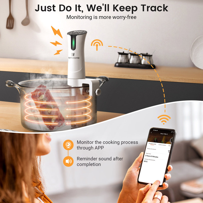 Cuiseur sous vide WIFI 1100W avec recette APP, machine sous vide de précision, température de circulation immersion ultra-silencieuse et affichage numérique