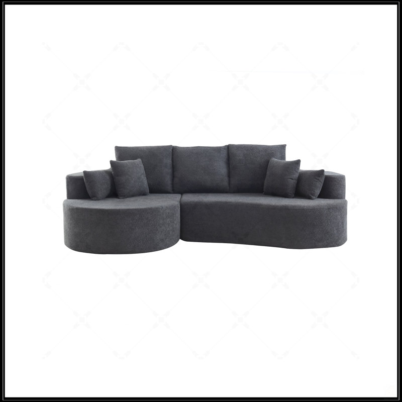 Canapé modulaire incurvé en tissu avec méridienne Boucle, Noir