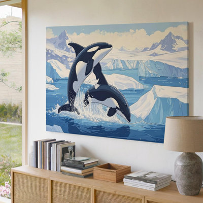 Canvas Orca Whales In Arctic Canvasmajestic Wildlife Wall Art Ready To Hang Gallery Wrapped Home Decor Modern Design Premium Quality