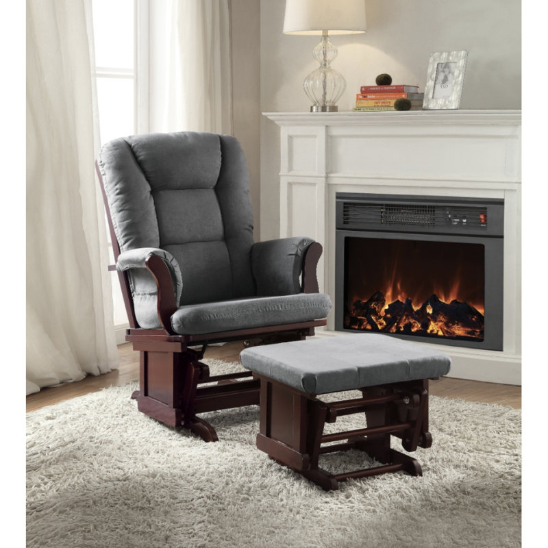 Fauteuil oscillant avec repose-pieds en microfibre et cerisier gris Adeliza