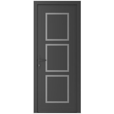 Porte d'entrée extérieure prémontée en PVC-métal-plastique Manux 8661 Gris anthracite pour bureaux, commerces et habitations. Convient à l'entrée, au patio et au garage. Largeur : 91,4 cm x Hauteur : 203,2 cm. Ouverture à droite vers l'intérieur.